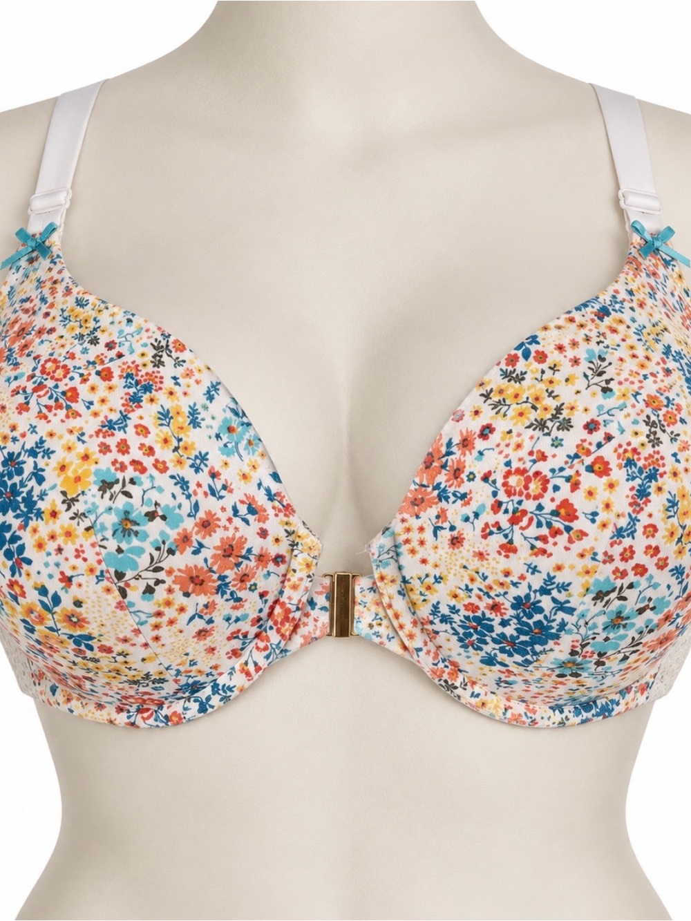 Cacique 40DD Floral Front Closure Underwire T-Shirt Bra Lace Racerback